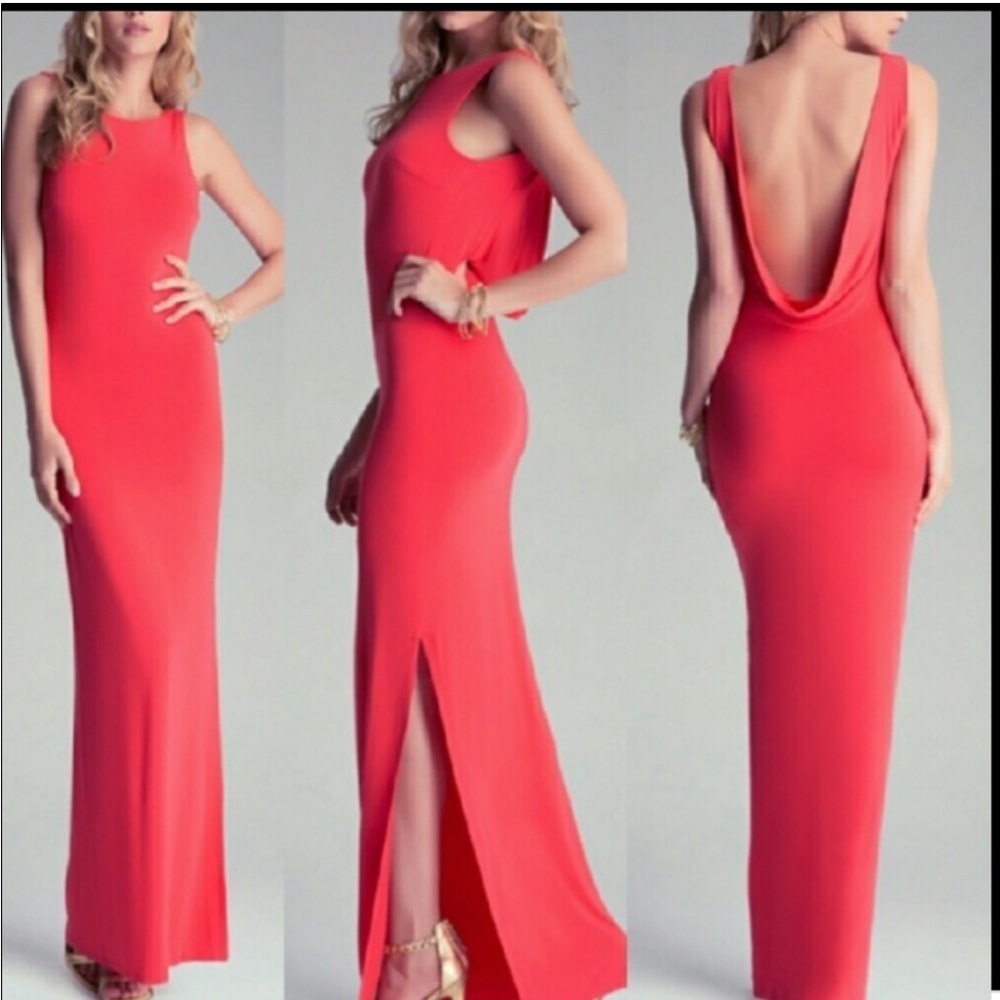 Bebe NWT coral open cowl back sleeveless maxi dress rayon spandex blend
